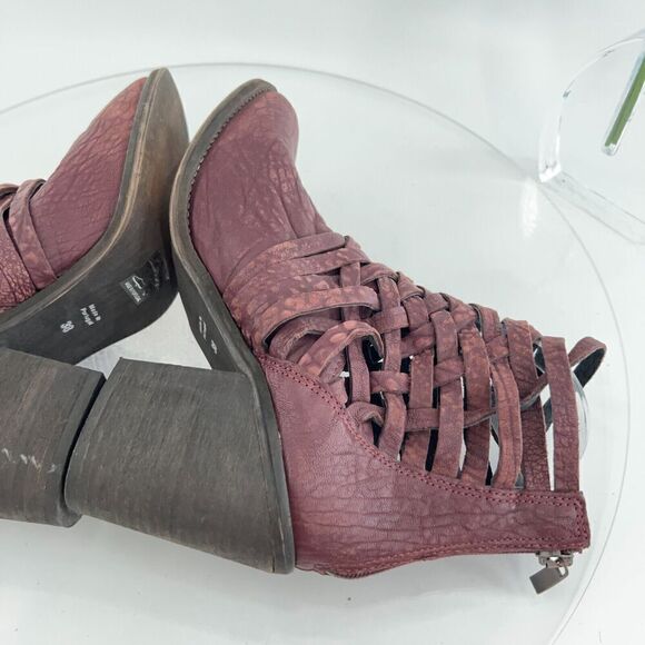 Free People Carrera Boots Women's 38 8 Red Leather Distressed Strappy Bootie - Picture 9 of 15